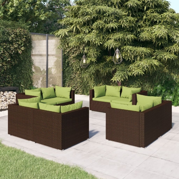 Set Divani da Giardino 8 pz con Cuscini in Polyrattan Marrone