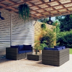 Set Divani da Giardino 5 pz con Cuscini in Polyrattan Grigio