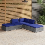 Set Divani da Giardino 5 pz con Cuscini in Polyrattan Grigio