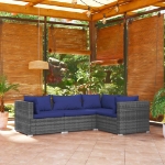 Set Divani da Giardino 4 pz con Cuscini in Polyrattan Grigio