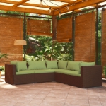 Set Divani da Giardino 5 pz con Cuscini in Polyrattan Marrone