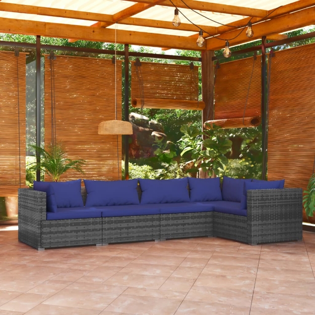 Set Divani da Giardino 5 pz con Cuscini in Polyrattan Grigio