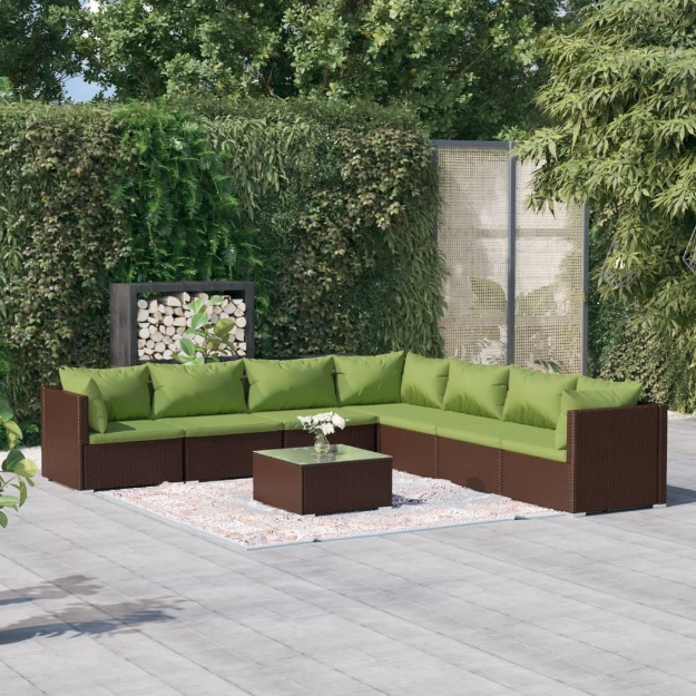 Set Divani da Giardino 8 pz con Cuscini in Polyrattan Marrone