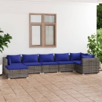 Set Divani da Giardino 7 pz con Cuscini in Polyrattan Grigio