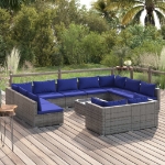 Set Divani da Giardino 12 pz con Cuscini in Polyrattan Grigio