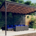 Set Divani da Giardino 10 pz con Cuscini in Polyrattan Grigio