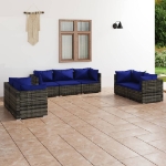 Set Divani da Giardino 7 pz con Cuscini in Polyrattan Grigio