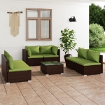 Set Divani da Giardino 7 pz con Cuscini in Polyrattan Marrone