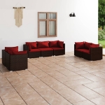 Set Divani da Giardino 7 pz con Cuscini in Polyrattan Marrone