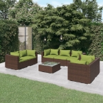 Set Divani da Giardino 8 pz con Cuscini in Polyrattan Marrone