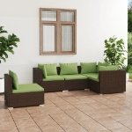 Set Divani da Giardino 5 pz con Cuscini in Polyrattan Marrone