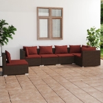 Set Divani da Giardino 6 pz con Cuscini in Polyrattan Marrone