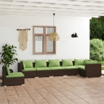 Set Divani da Giardino 7 pz con Cuscini in Polyrattan Marrone