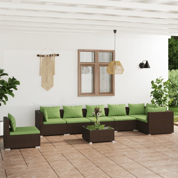 Set Divani da Giardino 8 pz con Cuscini in Polyrattan Marrone