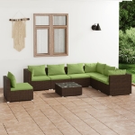 Set Divani da Giardino 8 pz con Cuscini in Polyrattan Marrone