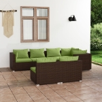 Set Divani da Giardino 7 pz con Cuscini in Polyrattan Marrone