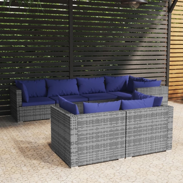 Set Divani da Giardino 7 pz con Cuscini in Polyrattan Grigio