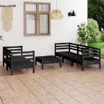 Set Divani da Giardino 6 pz Nero in Legno Massello di Pino