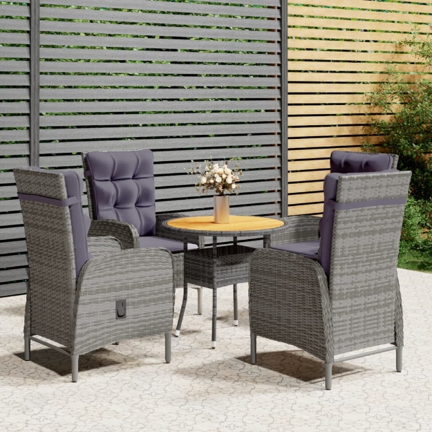 Set da Bistrot per Giardino 5 pz in Polyrattan Grigio