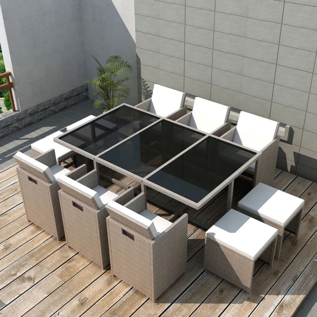 Set da Pranzo da Giardino 11 pz con Cuscini in Polyrattan Beige