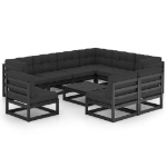 Set Divani da Giardino 10 pz con Cuscini Massello di Pino Nero