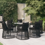 Set da Pranzo da Giardino 7 pz Nero con Cuscini in Rattan PVC