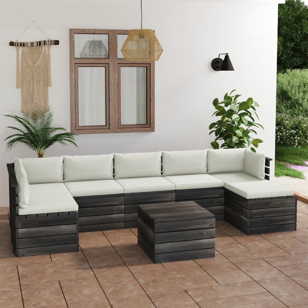 Set Divani da Giardino su Pallet 8 pz con Cuscini Massello Pino