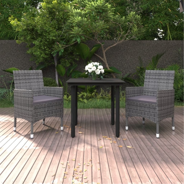 Set da Pranzo da Giardino 3 pz con Cuscini Polyrattan e Vetro