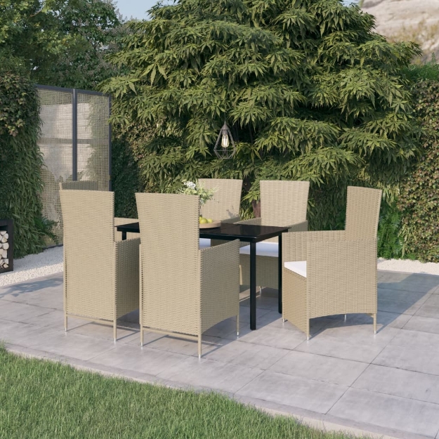 Set Mobili da Pranzo per Giardino con Cuscini 7 pz Beige