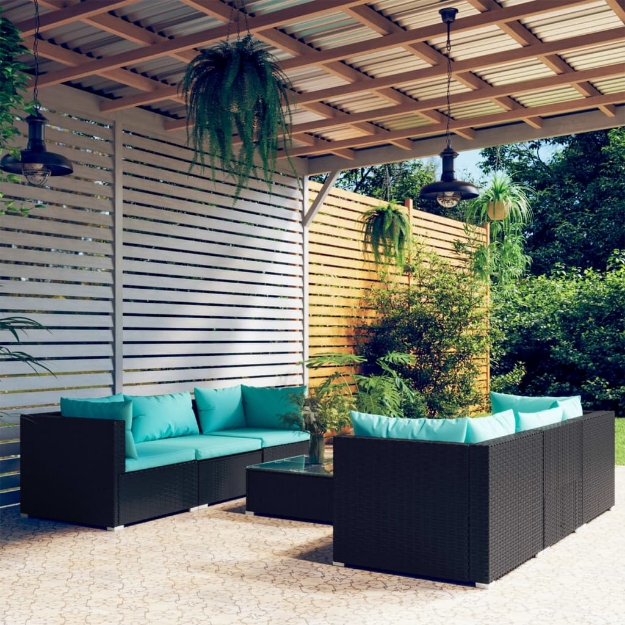 Set Divani da Giardino 7 pz con Cuscini in Polyrattan Nero