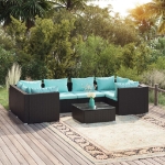 Set Salotto da Giardino 7 pz con Cuscini in Polyrattan Nero