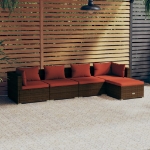 Set Divani da Giardino 5 pz con Cuscini in Polyrattan Marrone