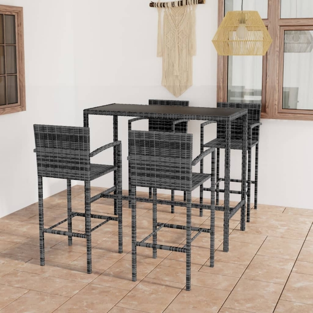 Set da Bar da Giardino 5 pz in Polyrattan Grigio