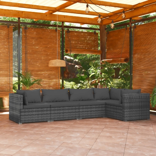 Set Divani da Giardino 5 pz con Cuscini in Polyrattan Grigio