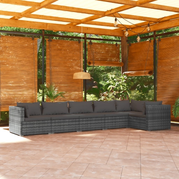 Set Divani da Giardino con Cuscini 6 pz in Polyrattan Grigio