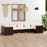 Set Divani da Giardino 7 pz con Cuscini in Polyrattan Marrone