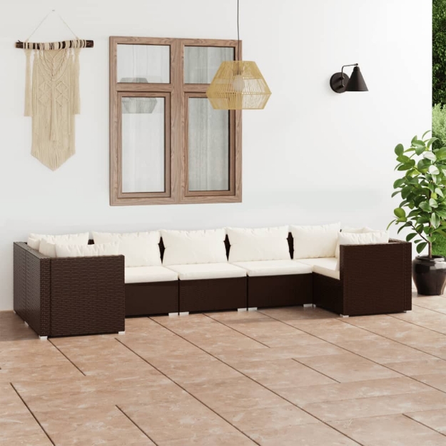 Set Divani da Giardino 7 pz con Cuscini in Polyrattan Marrone