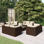 Set Divani da Giardino 9 pz con Cuscini in Polyrattan Marrone