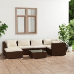 Set Divani da Giardino 7 pz con Cuscini in Polyrattan Marrone