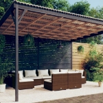 Set Divani da Giardino 9 pz con Cuscini in Polyrattan Marrone