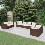 Set Divani da Giardino 8 pz con Cuscini in Polyrattan Marrone