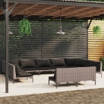 Set Divani Giardino 11pz con Cuscini in Polyrattan Grigio Scuro