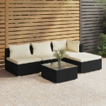 Set Divani da Giardino 5 pz con Cuscini in Polyrattan Nero