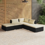 Set Divani da Giardino 5 pz con Cuscini in Polyrattan Nero