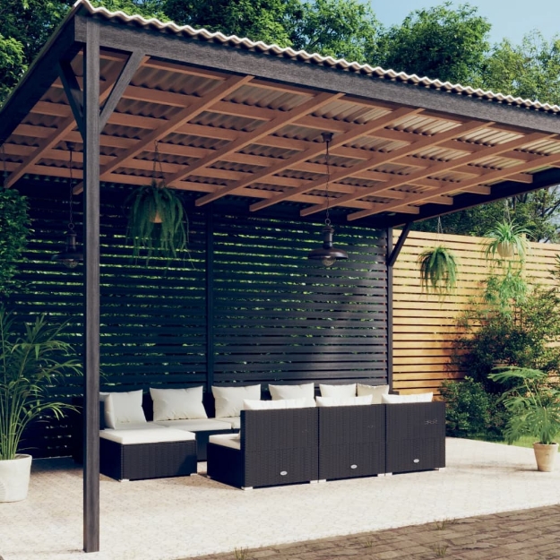 Set Divani da Giardino 10 pz con Cuscini in Polyrattan Nero