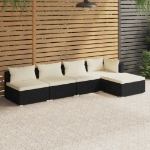 Set Divani da Giardino 5 pz con Cuscini in Polyrattan Nero