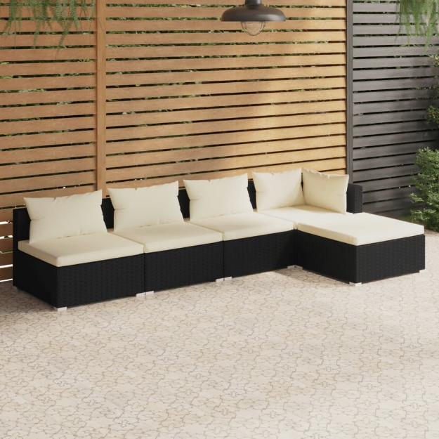 Set Divani da Giardino 5 pz con Cuscini in Polyrattan Nero