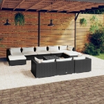 Set Divani da Giardino 11 pz con Cuscini in Polyrattan Nero