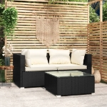 Set Divani da Giardino 3 pz con Cuscini Nero in Polyrattan