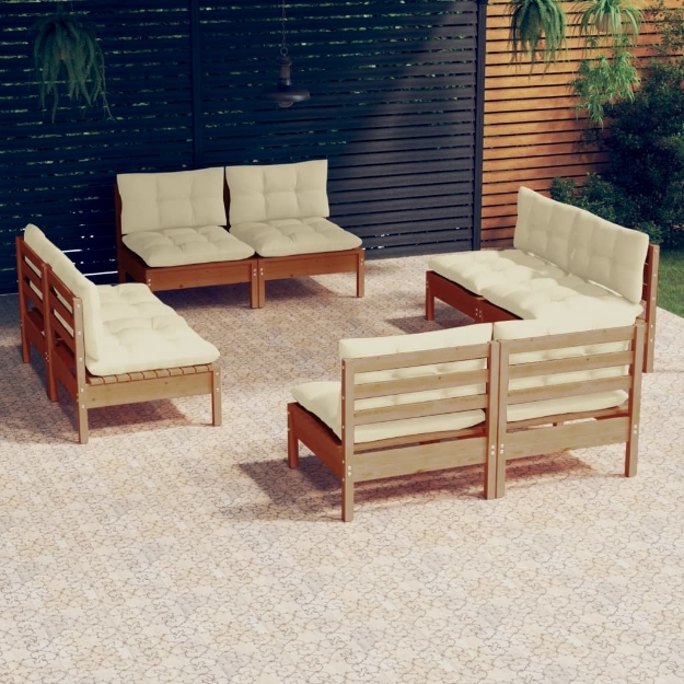 Set Divani da Giardino 8 pz con Cuscini Crema in Legno di Pino